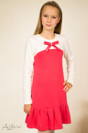 Платье трикотажное "джерси" двухцветное с декоративным бантом Артикул:1025