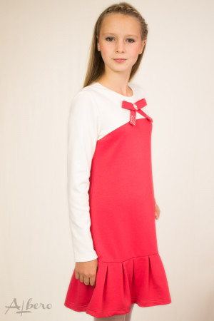 Платье трикотажное "джерси" двухцветное с декоративным бантом Артикул:1025