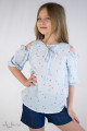 Блуза шифоновая с открытыми плечами в "горох" голубая Артикул:5080