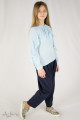 Блуза голубая шифоновая с воланом по полочке и рукаву  Артикул:5072-B