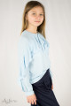 Блуза голубая шифоновая с воланом по полочке и рукаву Артикул:5072-B