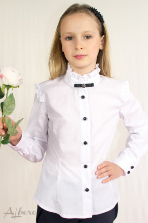 Блуза с длинным рукавом, брошью и декоративными оборками Артикул:5015