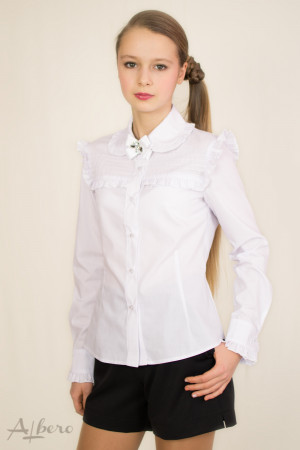 Блуза с кокеткой, круглым воротником и брошью Артикул:5035