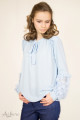 Блуза шифоновая с цветами на рукавах голубая Артикул:5057