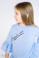 Блуза в голубую клетку с оборками и "стрекозой" Артикул:5086