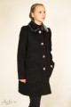Пальто шерсяное черное в "горох" с накладными карманами  Артикул: 7030